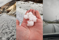 Ceviz büyüklüğünde dolu yağdı