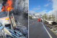 Devrildikten sonra alev alan TIR'ın sürücüsü öldü