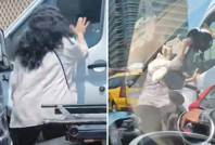 Öfkeden çılgına döndü: Kamyon şoförüne kaskıyla saldırdı