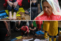 Köylüler sağanak yağmura rağmen direnişte