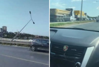 İstanbul'da rüzgar direk devirdi, yol trafiğe kapatıldı