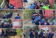 Yangına giden itfaiye aracı şarampole devrildi