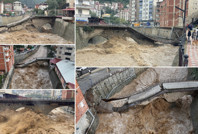 Tarihi köprünün yıkılma anı kameraya yansıdı