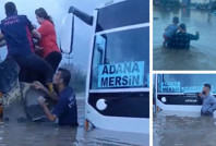 Su baskınında 25 yolcu mahsur kaldı