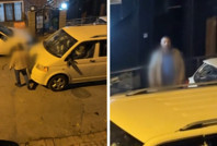 Eşinin arabasına demir sopayla saldırdı