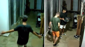 Göbek atarak ayakkabı çalan gençler kamerada