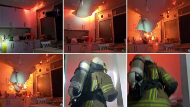 Yangında tavan çöktü, itfaiye ekipleri ölümden döndü