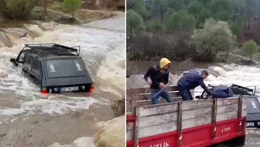 Aydın'da sel sularına kapılan araçta can pazarı
