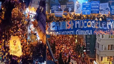 Kadınlar yasağa rağmen Taksim'de buluştu