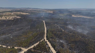 Edirne yangınında yanan alanlar havadan görüntülendi