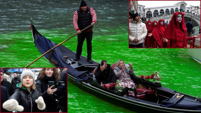 Venedik'i yeşile boyadılar: Greta'nın kente girişi yasaklandı