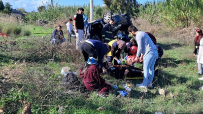 Otomobil şarampole yuvarlandı