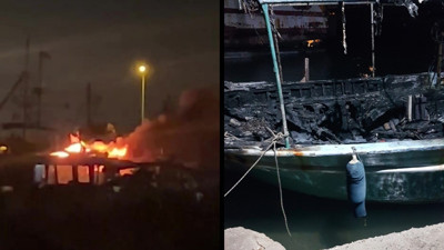 Yıldırım limana isabet etti, tekneler kül oldu