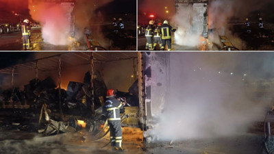 Beyaz eşya yüklü TIR alev alev yandı