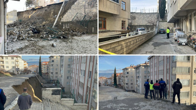 İstinat duvarı çöktü, 7 araç zarar gördü