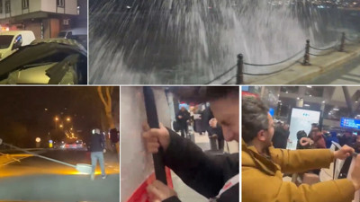 İstanbul'da fırtınalı gece: Çatılar uçtu, denizde dev dalgalar oluştu