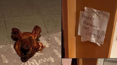 Türk ailenin kapısına domuz kafası bırakıldı