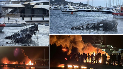 Yat yangını sonrası temizlik ve enkaz kaldırma çalışması başlatıldı
