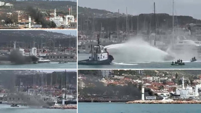 Çeşme'de demirli motoryat alevlere teslim oldu