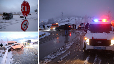 Kar yağışı kazaya yol açtı: 10 araç birbirine girdi