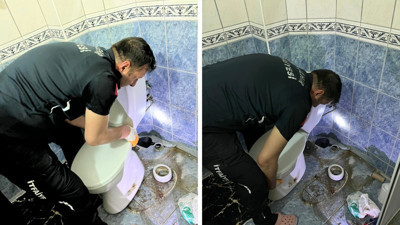 Klozete düşen kendiyi itfaiye kurtardı