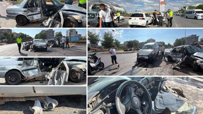Zincirleme kazada otomobil kağıt gibi ezildi