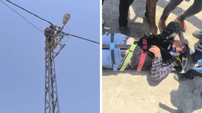 Elektrik direğinde korku dolu anlar: Akıma kapılan işçi hastaneye kaldırıldı