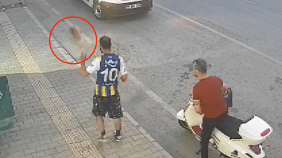 Yoldan geçerken kediyi tekmeleyen cani kamerada