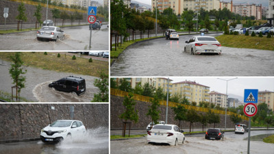 Erzurum'da yağış trafiği felç etti