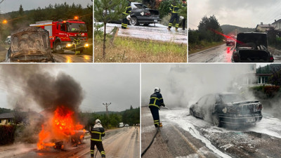 Yanan otomobildeki patlama paniğe neden oldu
