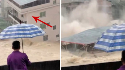 Çin’de sel felaketi: 3 katlı bina bir anda çöktü