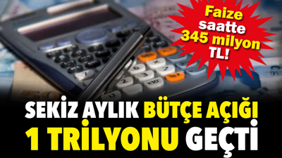 Faize saatte 345 milyon TL. Sekiz aylık bütçe açığı 1 trilyon 308 milyar 88 milyon TL'ye ulaştı