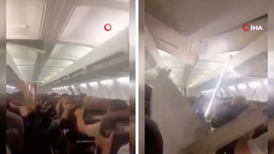 Yolcu uçağında korku dolu anlar. Tavan çöktü