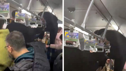 Metrobüste kavga: Demire tırmanıp yumrukladı