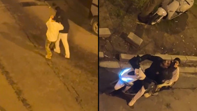 Sokak ortasında kadına şiddet kamerada