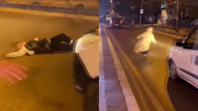Görenler şaşkına döndü! Aniden yola atlayan kadına araç böyle çarptı