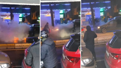 Otomobil park halindeyken alev aldı, çevredekiler söndürdü