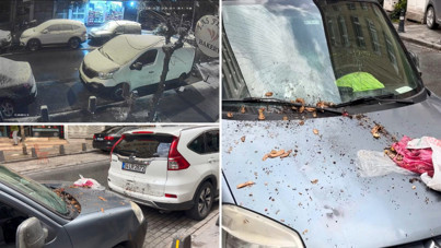 'Pes' dedirten olay: 6 katlı binadan atılan çöp, aracın camını parçaladı