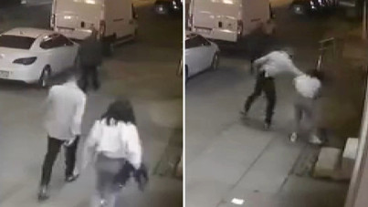 Sokak ortasında kadına yumruk attı, esnaf yardıma koştu