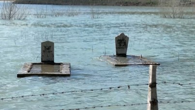 Su altına kalan mezar balıklara yuva oldu