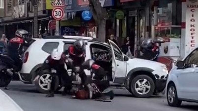 Polisten kaçtı, aracın camları kırılarak etkisiz hale getirildi