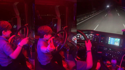 7 yaşında TIR direksiyonuna geçen Çınar yürekleri ağza getirdi