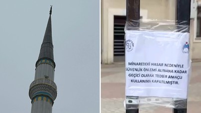 Depremde minaresi hasar gören camii mühürlendi