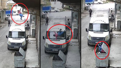 İkinci kattan çöp konteynerine uçtu