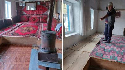 El dokuması halılar için duvarı deldi