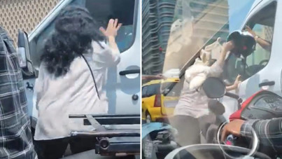 Öfkeden çılgına döndü: Kamyon şoförüne kaskıyla saldırdı