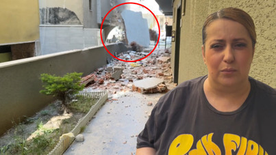 Röportaj sırasında beton blok düştü! O anlar kamerada