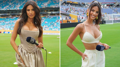 Fenomen sunucunun kıyafeti maçtan çok konuşuldu!