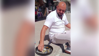 İstanbul’da esnaf asfaltın üstünde yumurta pişirdi