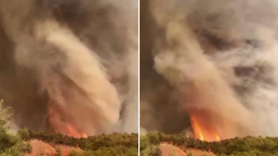 Yangından çarpıcı görüntü: Alevler hortum oluşturdu
